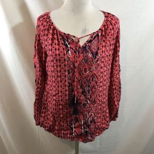 Faded Glory red & navy design peasant top - womens medium, armpit to armpit = 19